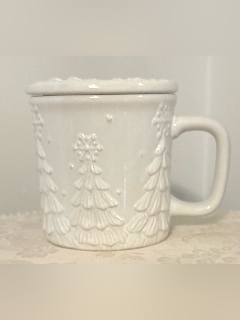 White Temp-Tations Embossed Holiday Tree Mug With Ornament
